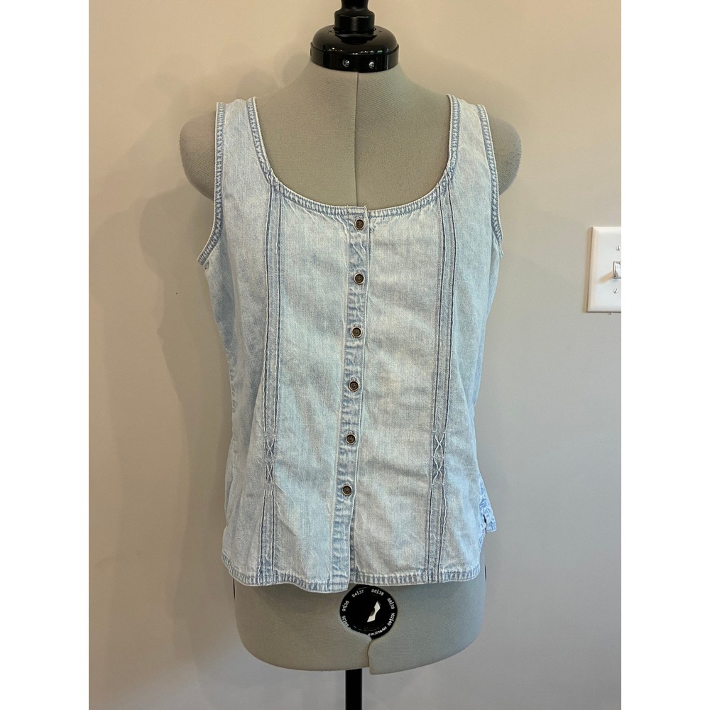 J. Jill Womens Light Wash Denim Button Down Tank Top Vest Blue Size M